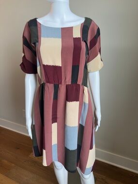 Women's Multi-Block Pattern Short Sleeve Dress - Pink